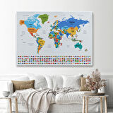 Harita Sepeti Dünya Haritası Ülke Bayraklı ve Dekoratif Kanvas Tablo 2413