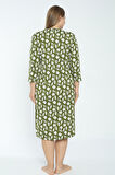 Kadın Yeşil Desenli Truvakar Kollu Büyük Beden Pamuklu Fermuarlı Elbise
