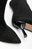 VRT-023 Siyah Süet Yüksek İnce Topuklu Streç Kadın Bot 