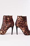 VRT-4802 Leopar Yüksek İnce Topuklu Fermuarlı Kadın Bot