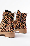 2121-356 Parlak Leopar Bağcıklı Fermuarlı Günlük Kadın Bot