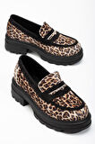 746-759 Leopar Günlük Yüksek Tabanlı Loafer Ayakkabı