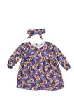 Çocuk Pamuk Kumaş Baskılı Fırfırlı Elbise ve Saç Bandı