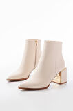 DNZ-410 Bej Fermuarlı Topuklu Kadın Günlük Bot 