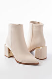DNZ-410 Bej Fermuarlı Topuklu Kadın Günlük Bot 