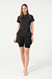 Tesmay 24156  Kısa Kol Yarım Fermuarlı Hızlı Kuruyan Kumaş Şortlu Taytlı Yarı Kapalı Mayo