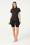 Tesmay 24156  Kısa Kol Yarım Fermuarlı Hızlı Kuruyan Kumaş Şortlu Taytlı Yarı Kapalı Mayo