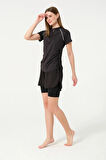 Tesmay 24156  Kısa Kol Yarım Fermuarlı Hızlı Kuruyan Kumaş Şortlu Taytlı Yarı Kapalı Mayo