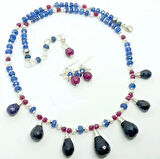 2415 Safir Yakut İnci gümüş el yapımı kolye