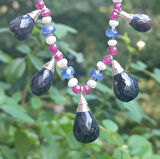 2415 Safir Yakut İnci gümüş el yapımı kolye