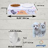 Petmagic Akrilik Pleksi Evcil Hayvan Renkli Seramik Kaseli Kedi ve Köpek Mama Su Kabı-Beyaz Kediler