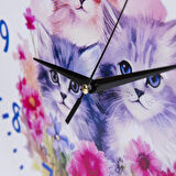 DeepCraft Dekoratif Ahşap Duvar Saati Salon,Ofis,Büro,Ev Şık Tasarım- Kediler