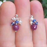 2416 Yakut Safir İnci gümüş el yapımı küpe