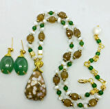 2420 Okyanus Jasper Kuvars Sedef Yeşim düğümlü el yapımı kolye