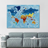 Harita Sepeti Türkçe Dünya Haritası Sembollü ve Okyanuslu Dekoratif Kanvas Tablo 2422