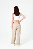 Kadın Keten Pantolon Bol Çift Cepli Lastikli Keten Pantolon