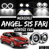 Renault Clio 4 2012-2020 Uyumlu Üniversal Mercekli Angel Sis Farı Metal Su Geçirmez 76 mm Beyaz Halkalı Gündüz Farı Angel Eyes 2 Adet