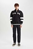 DeFacto Oversize Fit Dik Yaka Fermuarlı Baskılı Sweatshirt B1650AX23AUBK81