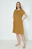 Kadın Düğmeli Kısa Kollu Yırtmaç Detaylı Düğmeli Pamuklu Elbise