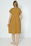 Kadın Düğmeli Kısa Kollu Yırtmaç Detaylı Düğmeli Pamuklu Elbise