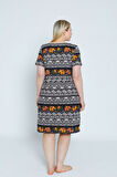 Desenli Kadın Büyük Beden Kısa Kollu Pamuklu Elbise