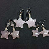 2428 Yıldız pembe Kuvars el yapımı çelik aparatlı küpe