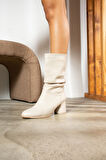 Günlük Kadın Dizaltı Çizme Körüklü Kalın Yüksek Topuklu Fermuarsız Tay Tüylü Astar Bot Bootie 2430