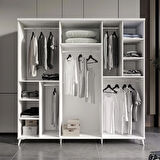 Ücretsiz Montaj - 100% MDF Oslo 6 Kapaklı - Aynalı Beyaz Gardırop - MDF Dolap - Elbise Dolabı