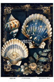 Lacivert Serisi VBS72 Mavi, Çiçek, Marin Desenli 30*42 cm Pirinç Dekopaj