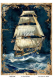 Lacivert Serisi VBS86 Mavi, Çiçek, Marin Desenli 30*42 cm Pirinç Dekopaj
