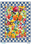 Diamond Craft N: 2245 Lacivert, Kareli, Dama, Çiçekler 30*42 Cm Dekopaj