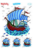 ST 038 Mavi, Kalyon Desenli Sulu Transfer 25x35