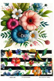 Çiçek ve Kareli Seri CKRD2 Siyah, Beyaz, Çizgili ve Çiçek Desenli 30*42 cm Pirinç Dekopaj