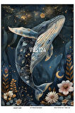 Lacivert Serisi VBS124 Balık, Yunus, İstiridye, Deniz Kabukları, Mavi Desenli 30*42 cm Pirinç Dekopa
