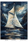 Lacivert Serisi VBS125 Dolunay, Yelkenli, Deniz Kabukları, Mavi Desenli 30*42 cm Pirinç Dekopaj