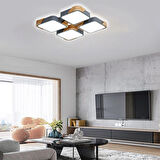 Kare Antrasit Kumandalı Dimli 3 Işık Renkli Ahşaplı 50x50cm Led Tavan Lambası, Modern Aydınlatma