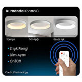 Beyaz Pcb'li Kumandalı Dimli 3 Işık Renkli 60cm Çember Led Tavan Lambası, Modern Aydınlatma, Avize