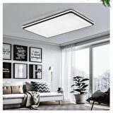 Siyah Dikdörtgen Kumandalı Dimli 3 Işık Renkli 88x62cm Led Tavan Lambası, Modern Aydınlatma, Avize
