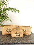 Sweet Home Jüt Hasır Ev Düzenleyici Mutfak Banyo Salon Sepeti Katlanır Sıvı Korumalı Üçlü Set