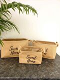 Sweet Home Jüt Hasır Ev Düzenleyici Mutfak Banyo Salon Sepeti Katlanır Sıvı Korumalı Üçlü Set