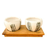 Bitki Tasarımı Ev dekorasyon Aksesuar Bej Çizgili Eskitme Toprak Saksı İkili Ahşap Tabanlı Çiçeklik Saksı Saksılık