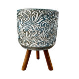 Bitki Tasarımı Ev dekorasyon Mavi Eskitme Çiçek Desen Ayaklı Beton Saksı Çiçeklik Saksılık