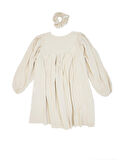 Genç Kız V Yakalı ve Büzgülü %100 Organik Müslin Kumaş Elbise ve Toka