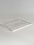 Dantel Karanfil Desenli Pleksi Şeffaf Kahve Çay Sunum Servis Tepsisi 36X26cm