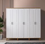 Ücretsiz Montaj - 100% MDF Sport 6 Kapaklı Beyaz Gardırop - MDF Dolap - Elbise Dolabı