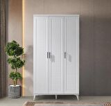 Ücretsiz Montaj - 100% MDF Paris 3 Kapaklı Beyaz Gardırop - MDF Dolap - Elbise Dolabı