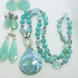 2440 Larimar Amazonit obsidyen Hematit el yapımı düğümlü kolye