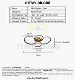 TT035-4-SYSR TT Aydınlatma Drone Modeli Mat Siyah - Sarı 4 lü ( Gün Işığı ) Led Avize