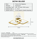 TT405-2-FSR TT Aydınlatma ( Gün Işığı ) Fransız Sarı Kaplama 2 li Kare Led Avize