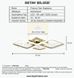 TT050-FSR TT Aydınlatma ( Gün Işığı ) Baklava Desen Fransız Sarı Kaplama 4 lü Led Avize